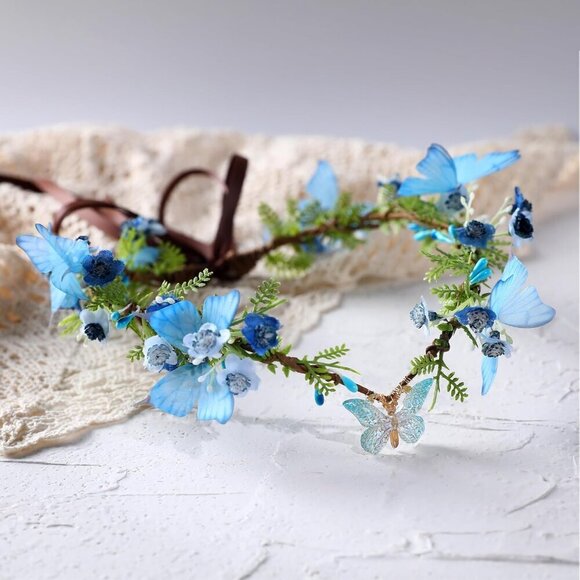 Handmade Fairy Butterfly Crown Flower Headband for Women Girls Spring Wedding
